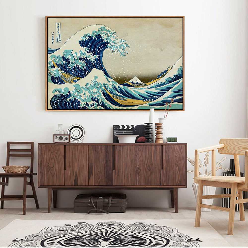 INVIN ART Framed Canvas Giclee Print Great Wave of Kanagawa by Katsushika Hokusai Wall Art Living Room Home Office Decorations