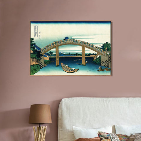 INVIN ART Framed Canvas Giclee Print Fuji from beneath Mannen Bridge in Fukagawa by Katsushika Hokusai Wall Art Living Room Home Office Decorations