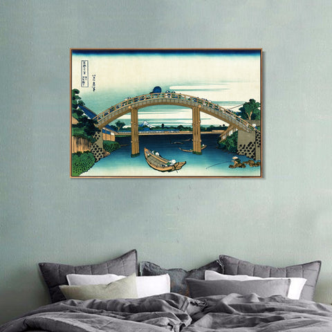 INVIN ART Framed Canvas Giclee Print Fuji from beneath Mannen Bridge in Fukagawa by Katsushika Hokusai Wall Art Living Room Home Office Decorations