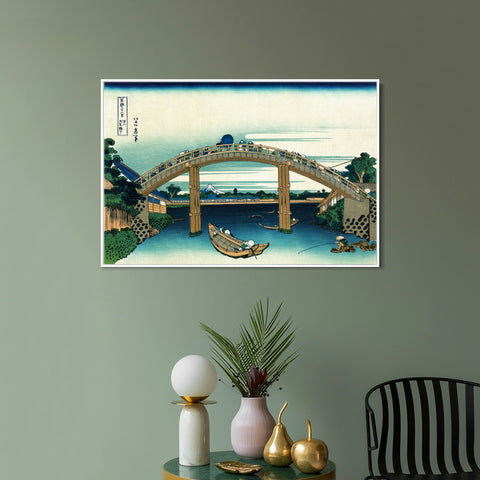 INVIN ART Framed Canvas Giclee Print Fuji from beneath Mannen Bridge in Fukagawa by Katsushika Hokusai Wall Art Living Room Home Office Decorations