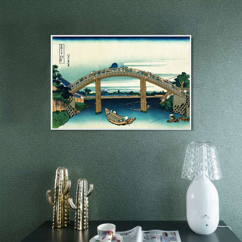 INVIN ART Framed Canvas Giclee Print Fuji from beneath Mannen Bridge in Fukagawa by Katsushika Hokusai Wall Art Living Room Home Office Decorations