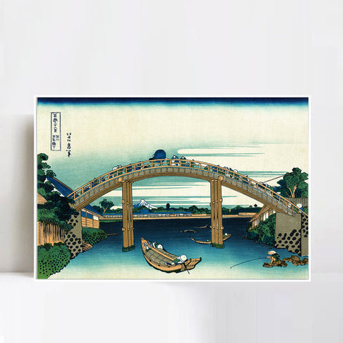 INVIN ART Framed Canvas Giclee Print Fuji from beneath Mannen Bridge in Fukagawa by Katsushika Hokusai Wall Art Living Room Home Office Decorations
