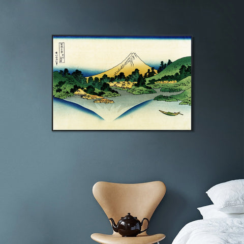 INVIN ART Framed Canvas Giclee Print Water Surface at Misaka by Katsushika Hokusai Wall Art Living Room Home Office Decorations