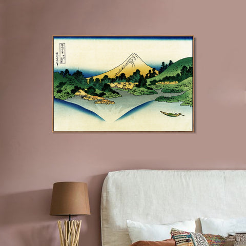 INVIN ART Framed Canvas Giclee Print Water Surface at Misaka by Katsushika Hokusai Wall Art Living Room Home Office Decorations