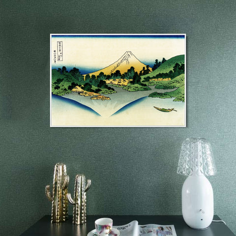 INVIN ART Framed Canvas Giclee Print Water Surface at Misaka by Katsushika Hokusai Wall Art Living Room Home Office Decorations