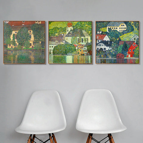 INVIN ART Combo Painting 3 Pieces Framed Canvas Giclee Print Art Series#14 by Gustav Klimt Wall Art Living Room Home Office Decorations