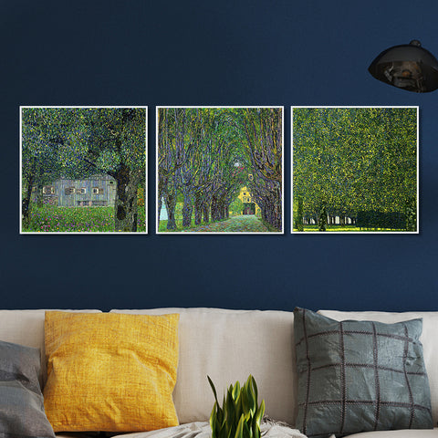 INVIN ART Combo Painting 3 Pieces Framed Canvas Giclee Print Art Series#15 by Gustav Klimt Wall Art Living Room Home Office Decorations