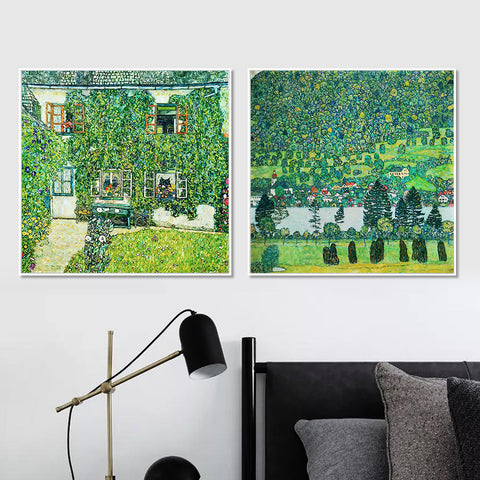 INVIN ART Combo Painting 2 Pieces Framed Canvas Giclee Print Art Series#18 by Gustav Klimt Wall Art Living Room Home Office Decorations