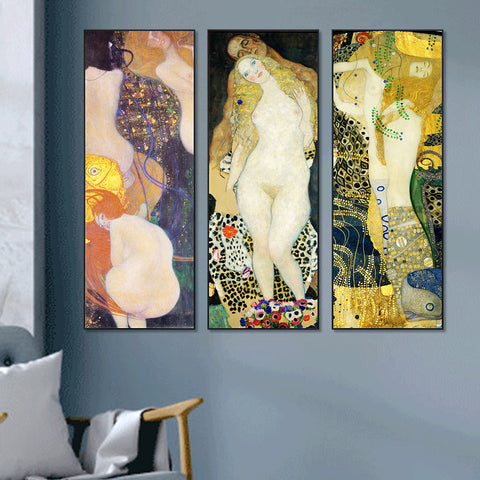 INVIN ART Combo Painting 3 Pieces Framed Canvas Giclee Print Art Series#20 by Gustav Klimt Wall Art Living Room Home Office Decorations