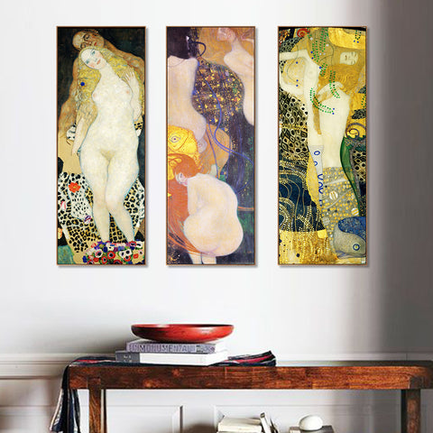 INVIN ART Combo Painting 3 Pieces Framed Canvas Giclee Print Art Series#20 by Gustav Klimt Wall Art Living Room Home Office Decorations