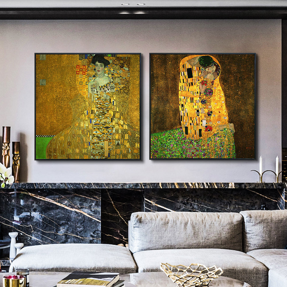 INVIN ART Combo Painting 2 Pieces Framed Canvas Giclee Print Art Series#1 by Gustav Klimt Wall Art Living Room Home Office Decorations