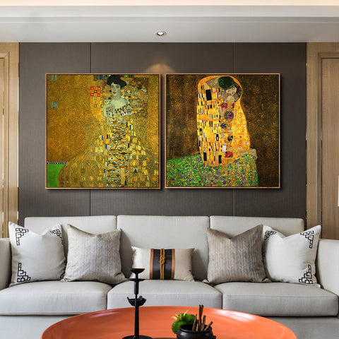 INVIN ART Combo Painting 2 Pieces Framed Canvas Giclee Print Art Series#1 by Gustav Klimt Wall Art Living Room Home Office Decorations