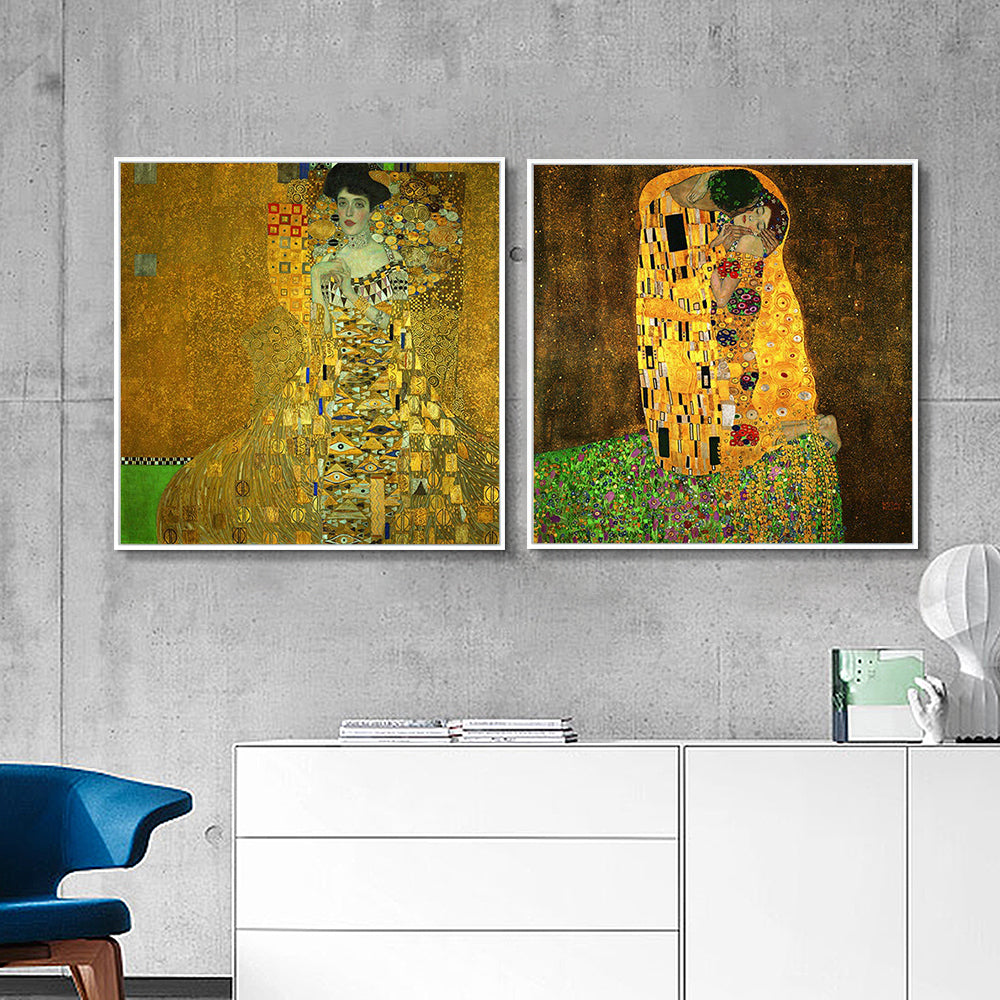 INVIN ART Combo Painting 2 Pieces Framed Canvas Giclee Print Art Series#1 by Gustav Klimt Wall Art Living Room Home Office Decorations