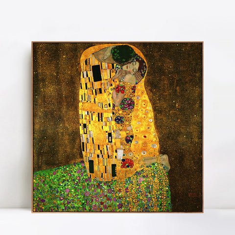 INVIN ART Framed Canvas Giclee Print Art The Kiss by Gustav Klimt Wall Art Living Room Home Office Decorations