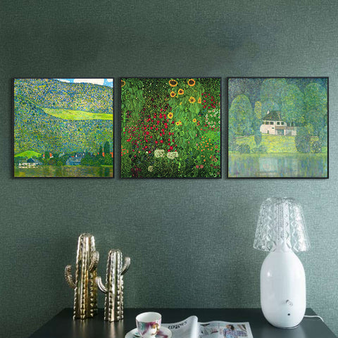 INVIN ART Combo Painting 3 Pieces Framed Canvas Giclee Print Art Series#9 by Gustav Klimt Wall Art Living Room Home Office Decorations