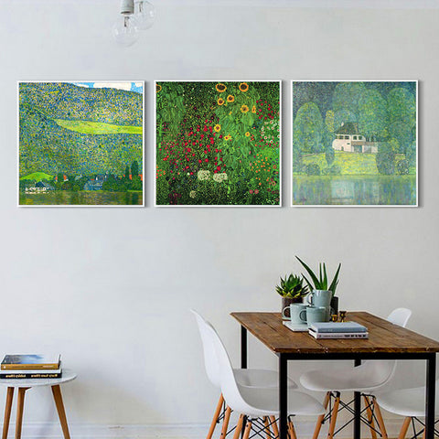 INVIN ART Combo Painting 3 Pieces Framed Canvas Giclee Print Art Series#9 by Gustav Klimt Wall Art Living Room Home Office Decorations