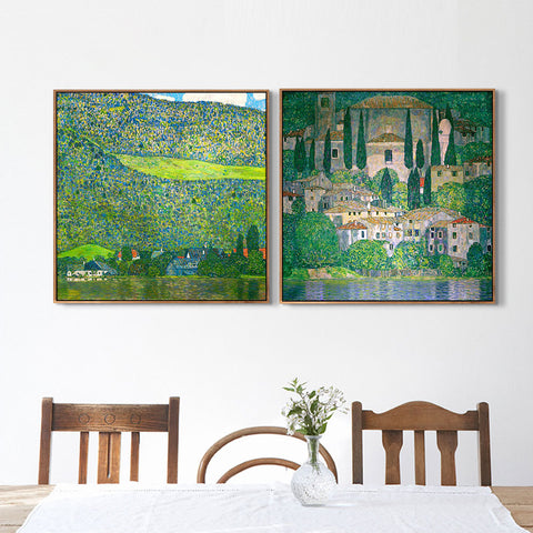 INVIN ART Combo Painting 2 Pieces Framed Canvas Giclee Print Art Series#22 by Gustav Klimt Wall Art Living Room Home Office Decorations
