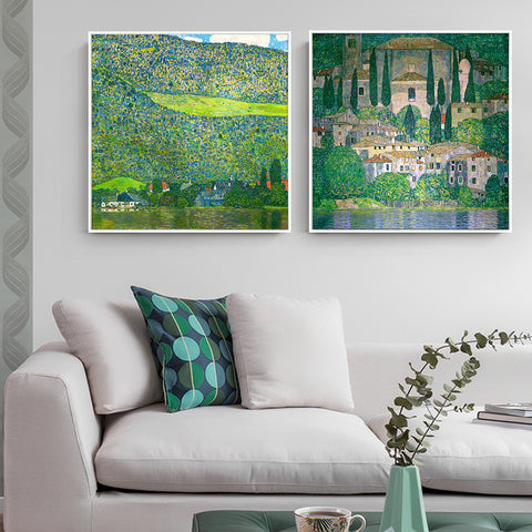 INVIN ART Combo Painting 2 Pieces Framed Canvas Giclee Print Art Series#22 by Gustav Klimt Wall Art Living Room Home Office Decorations