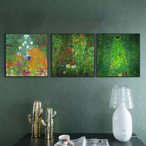 INVIN ART Combo Painting 3 Pieces Framed Canvas Giclee Print Art Series#24 by Gustav Klimt Wall Art Living Room Home Office Decorations