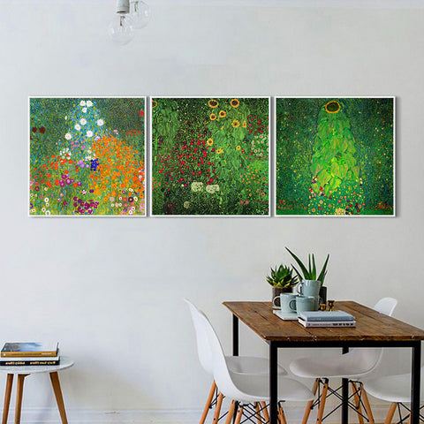 INVIN ART Combo Painting 3 Pieces Framed Canvas Giclee Print Art Series#24 by Gustav Klimt Wall Art Living Room Home Office Decorations