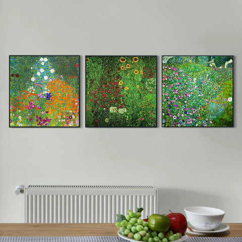 INVIN ART Combo Painting 3 Pieces Framed Canvas Giclee Print Art Series#8 by Gustav Klimt Wall Art Living Room Home Office Decorations