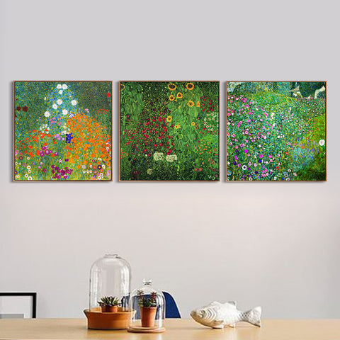 INVIN ART Combo Painting 3 Pieces Framed Canvas Giclee Print Art Series#8 by Gustav Klimt Wall Art Living Room Home Office Decorations