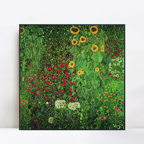 INVIN ART Framed Canvas Giclee Print Art Garden with Flowers by Gustav Klimt Wall Art Living Room Home Office Decorations