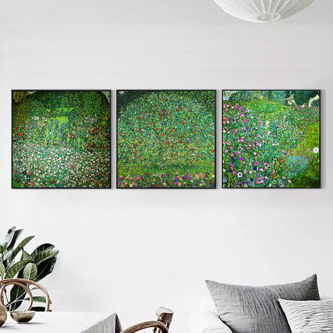INVIN ART Combo Painting 3 Pieces Framed Canvas Giclee Print Art Series#23 by Gustav Klimt Wall Art Living Room Home Office Decorations