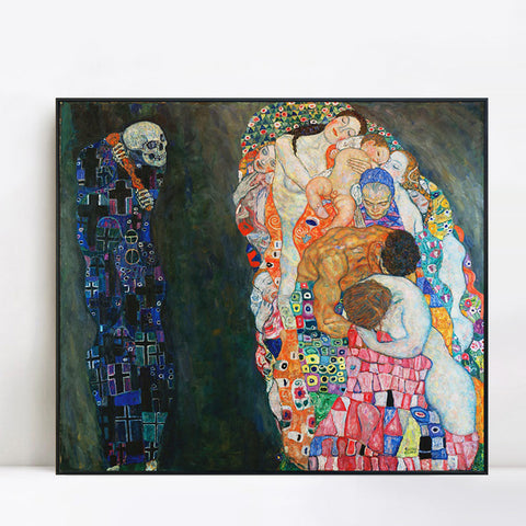 INVIN ART Framed Canvas Giclee Print Art Death and Life by Gustav Klimt Wall Art Living Room Home Office Decorations