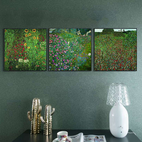 INVIN ART Combo Painting 3 Pieces Framed Canvas Giclee Print Art Series#10 by Gustav Klimt Wall Art Living Room Home Office Decorations