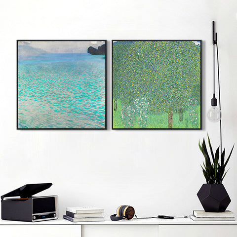 INVIN ART Combo Painting 2 Pieces Framed Canvas Giclee Print Art Series#26 by Gustav Klimt Wall Art Living Room Home Office Decorations