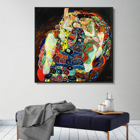 INVIN ART Framed Canvas Giclee Print Art Virgins by Gustav Klimt Wall Art Living Room Home Office Decorations