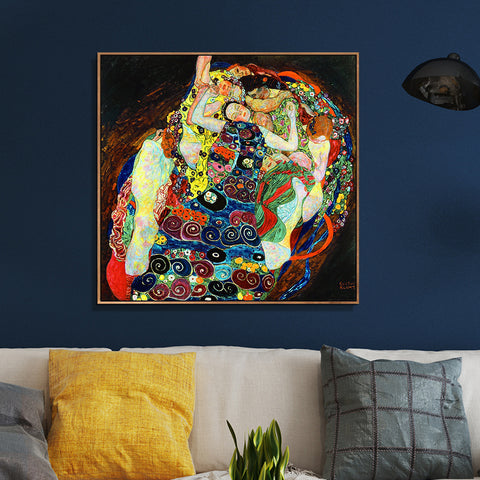 INVIN ART Framed Canvas Giclee Print Art Virgins by Gustav Klimt Wall Art Living Room Home Office Decorations