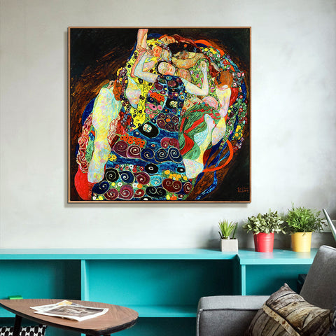 INVIN ART Framed Canvas Giclee Print Art Virgins by Gustav Klimt Wall Art Living Room Home Office Decorations