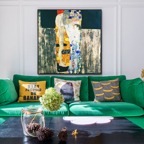INVIN ART Framed Canvas Giclee Print Art Mother and Child by Gustav Klimt Wall Art Living Room Home Office Decorations