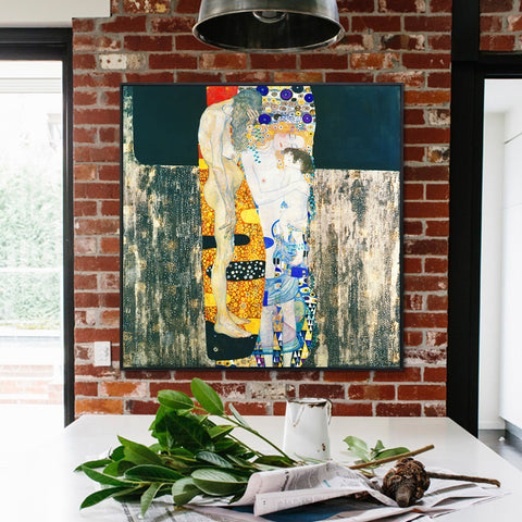 INVIN ART Framed Canvas Giclee Print Art Mother and Child by Gustav Klimt Wall Art Living Room Home Office Decorations