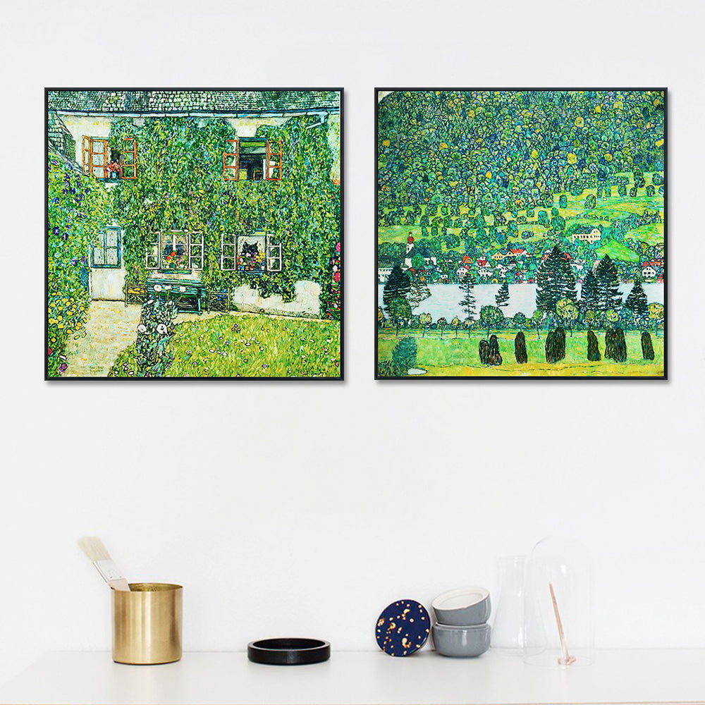 INVIN ART Combo Painting 2 Pieces Framed Canvas Giclee Print Art Series#4 by Gustav Klimt Wall Art Living Room Home Office Decorations