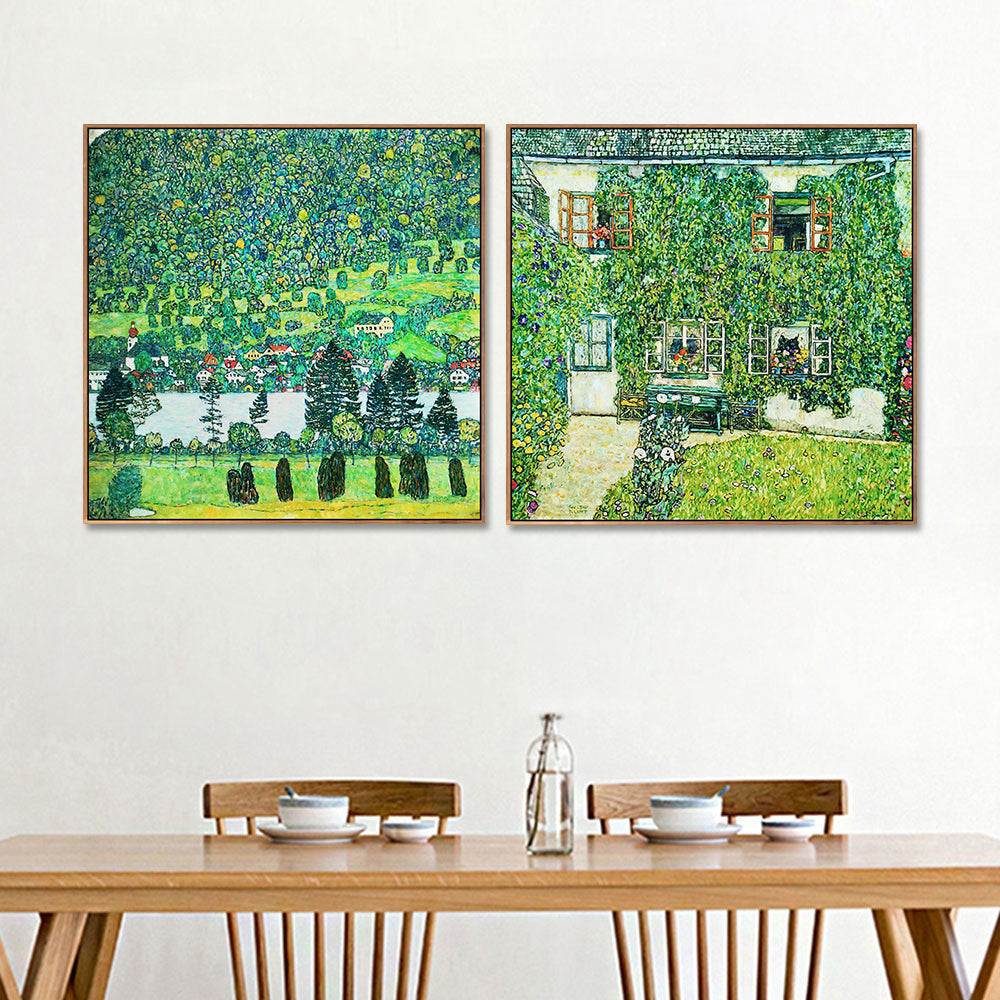 INVIN ART Combo Painting 2 Pieces Framed Canvas Giclee Print Art Series#4 by Gustav Klimt Wall Art Living Room Home Office Decorations