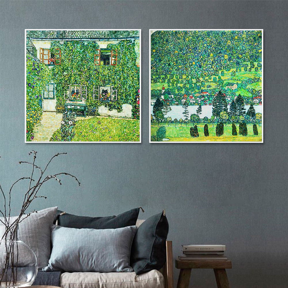 INVIN ART Combo Painting 2 Pieces Framed Canvas Giclee Print Art Series#4 by Gustav Klimt Wall Art Living Room Home Office Decorations