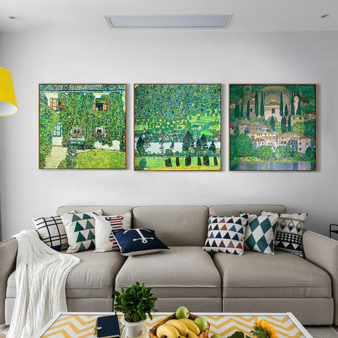INVIN ART Combo Painting 3 Pieces Framed Canvas Giclee Print Art Series#13 by Gustav Klimt Wall Art Living Room Home Office Decorations