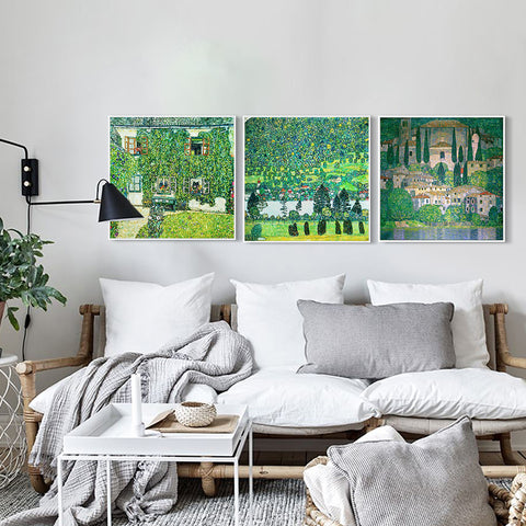 INVIN ART Combo Painting 3 Pieces Framed Canvas Giclee Print Art Series#13 by Gustav Klimt Wall Art Living Room Home Office Decorations
