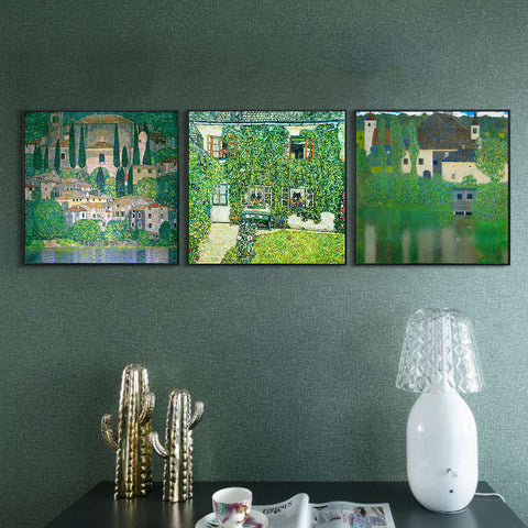 INVIN ART Combo Painting 3 Pieces Framed Canvas Giclee Print Art Series#25 by Gustav Klimt Wall Art Living Room Home Office Decorations