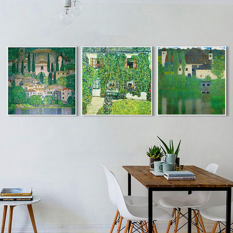 INVIN ART Combo Painting 3 Pieces Framed Canvas Giclee Print Art Series#25 by Gustav Klimt Wall Art Living Room Home Office Decorations