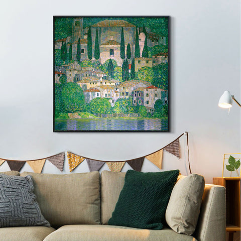 INVIN ART Framed Canvas Giclee Print Art Kirche(church) in Cassone by Gustav Klimt Wall Art Living Room Home Office Decorations