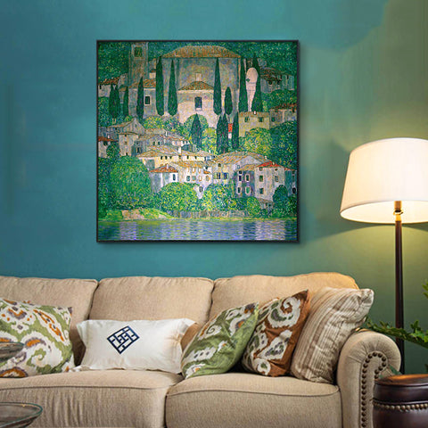 INVIN ART Framed Canvas Giclee Print Art Kirche(church) in Cassone by Gustav Klimt Wall Art Living Room Home Office Decorations