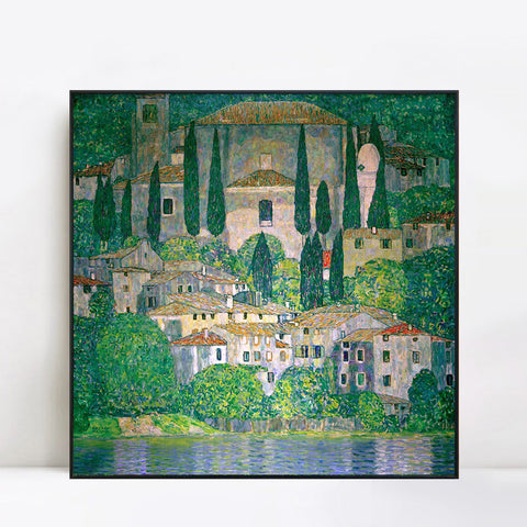 INVIN ART Framed Canvas Giclee Print Art Kirche(church) in Cassone by Gustav Klimt Wall Art Living Room Home Office Decorations