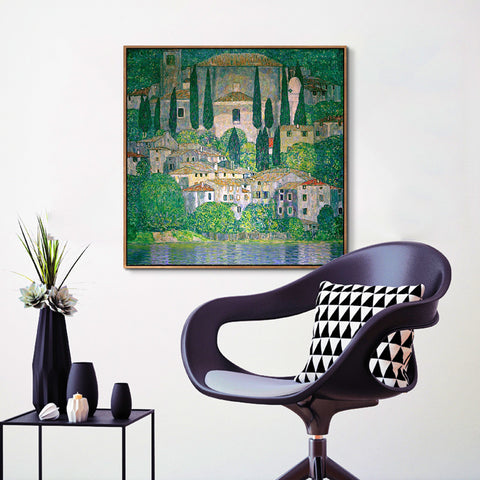 INVIN ART Framed Canvas Giclee Print Art Kirche(church) in Cassone by Gustav Klimt Wall Art Living Room Home Office Decorations