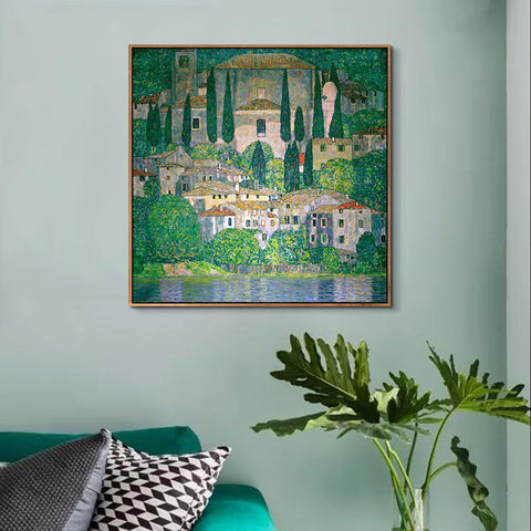 INVIN ART Framed Canvas Giclee Print Art Kirche(church) in Cassone by Gustav Klimt Wall Art Living Room Home Office Decorations