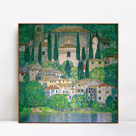 INVIN ART Framed Canvas Giclee Print Art Kirche(church) in Cassone by Gustav Klimt Wall Art Living Room Home Office Decorations