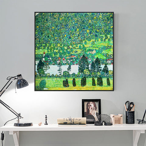 INVIN ART Framed Canvas Giclee Print Art Slope in a Forest on Atterse-Lake by Gustav Klimt Wall Art Living Room Home Office Decorations